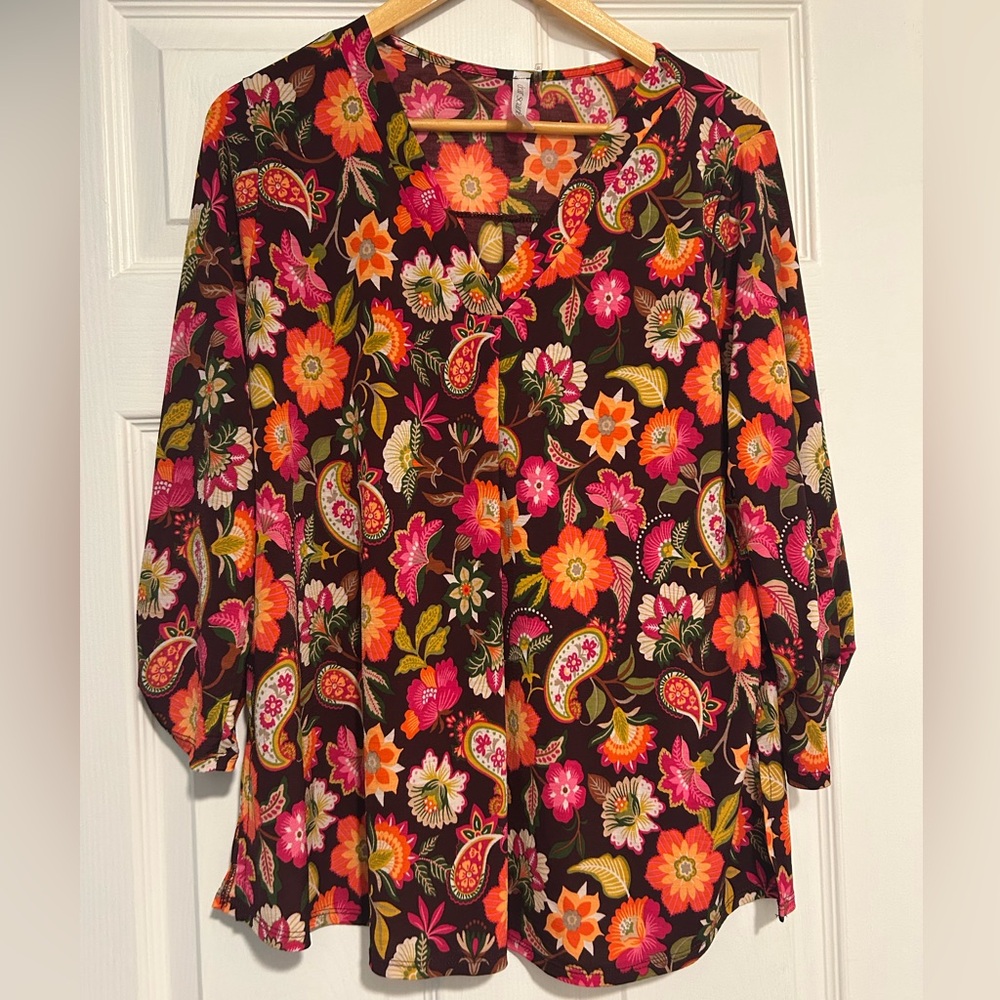 Dear Scarlett Vibrant Floral V-Neck Blouse